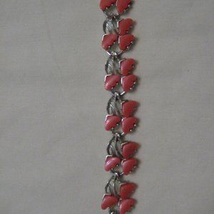 Triple coral heart bracelet7.5"L
